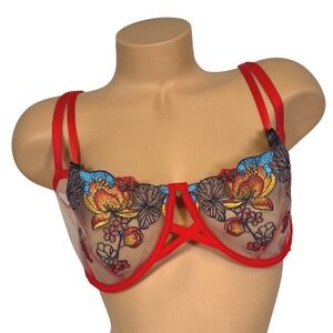 Adore Me Jayda Floral Embroidered Sheer Mesh Strappy Unlined Underwire Bra 42D